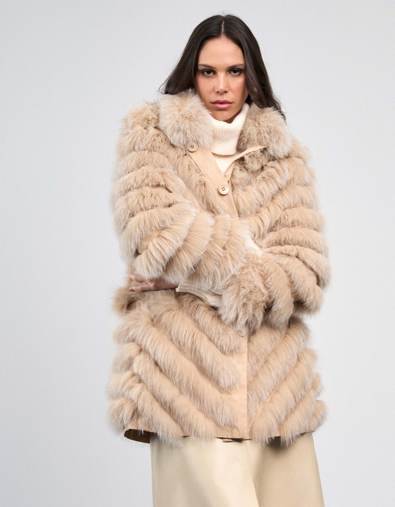 CASACO LONGO DUPLA FACE MADRE REINA PELE DESERT