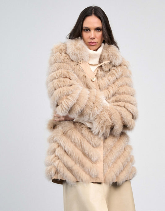 CASACO LONGO DUPLA FACE MADRE REINA PELE DESERT