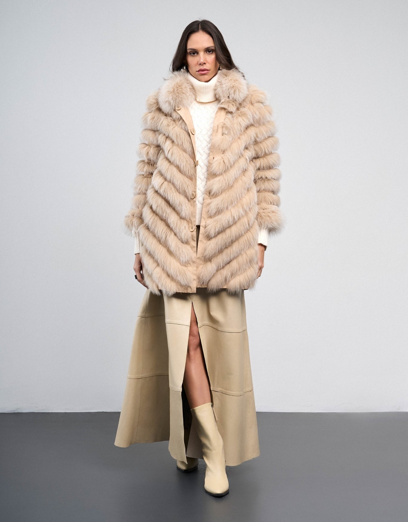 CASACO LONGO DUPLA FACE MADRE REINA PELE DESERT