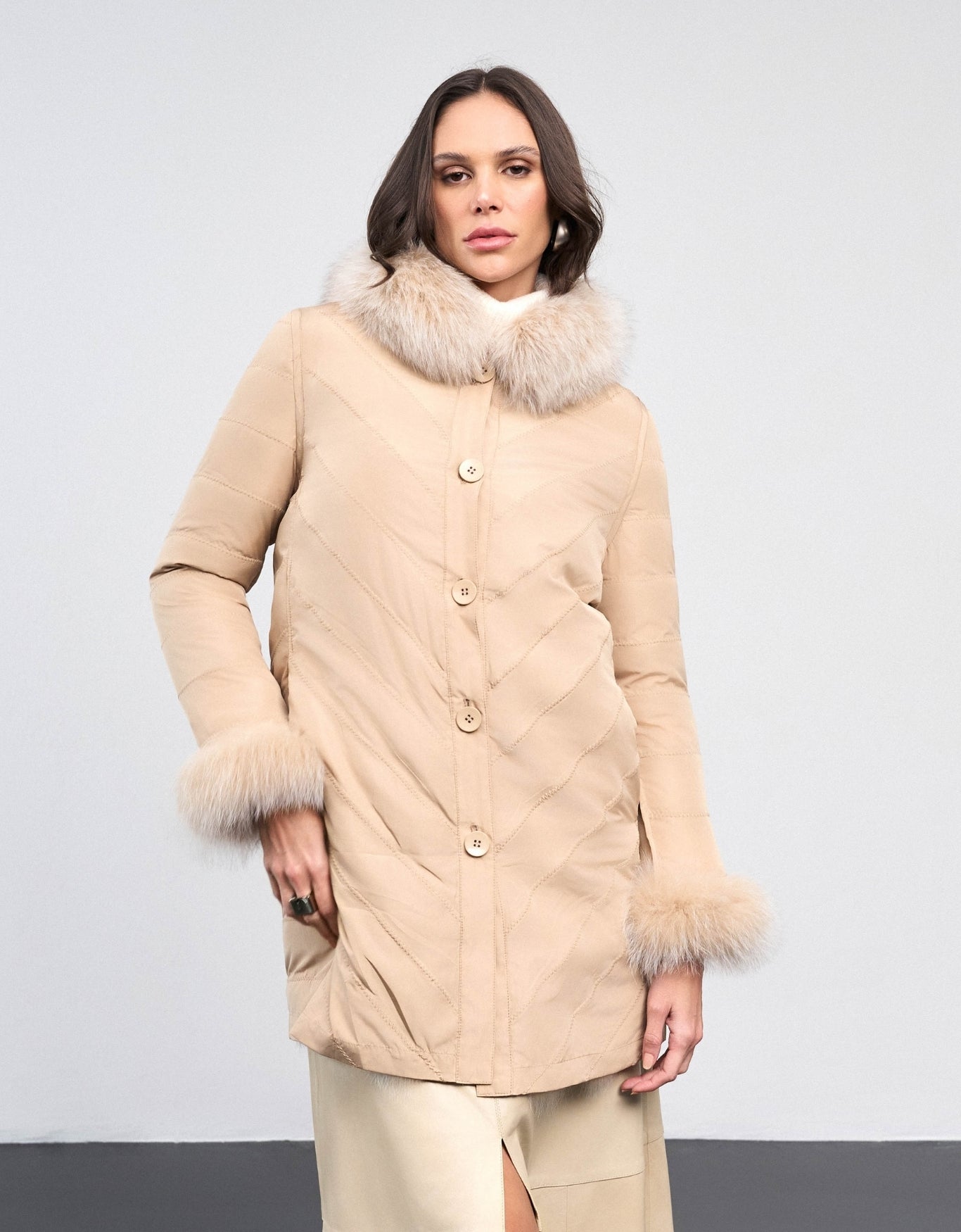 CASACO LONGO DUPLA FACE MADRE REINA PELE DESERT