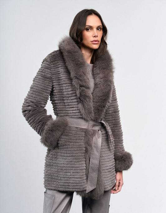 CASACO LONGO STRIPE MADRE REINA PELE CALM GRAY