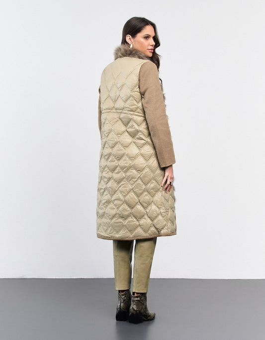 CASACO MADRE REINA  NYLON E LÃ GREIGE