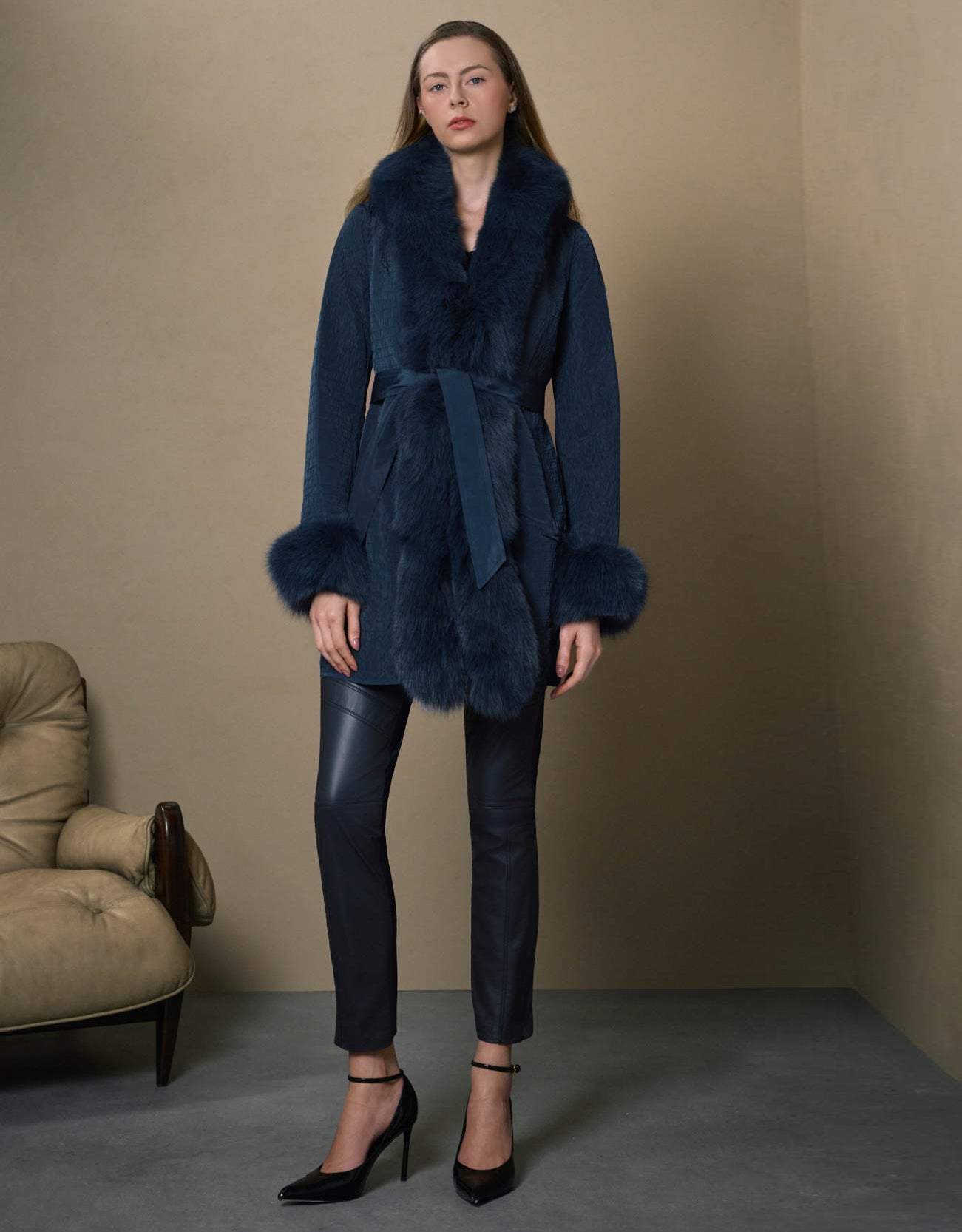 CASACO NYLON STRIPE MADRE REINA PELE AZUL MARINE