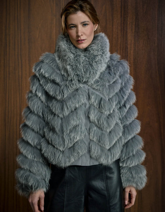 CASACO SILK BOTÕES REVERSÍVEL MADRE REINA PELE CINZA ESTANHO