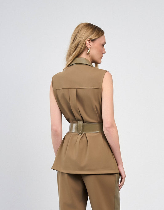 COLETE MADRE REINA COURO COM MALHA GREIGE