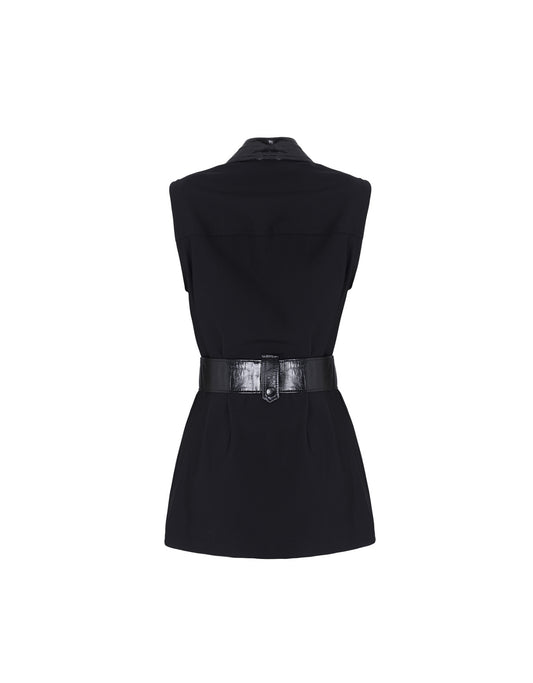 COLETE MADRE REINA COURO COM MALHA PRETO