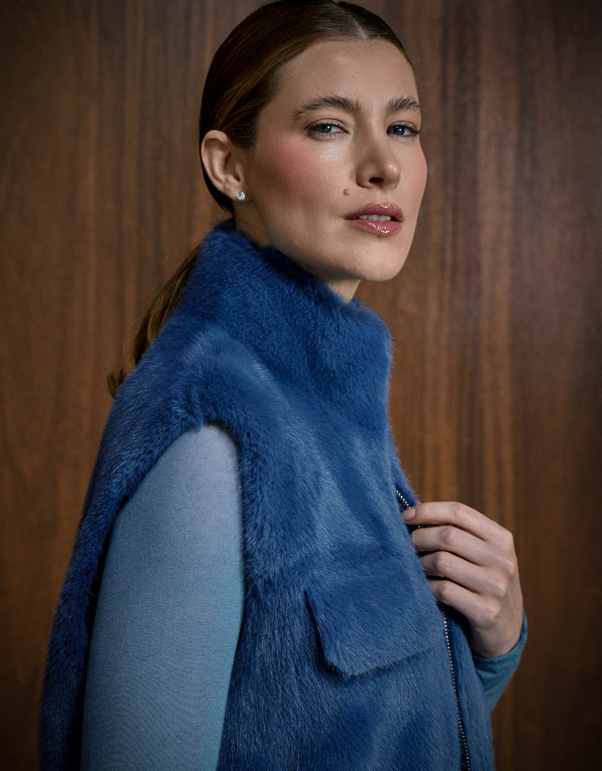 COLETE NINA MADRE REINA LIKE FUR AZUL JEANS