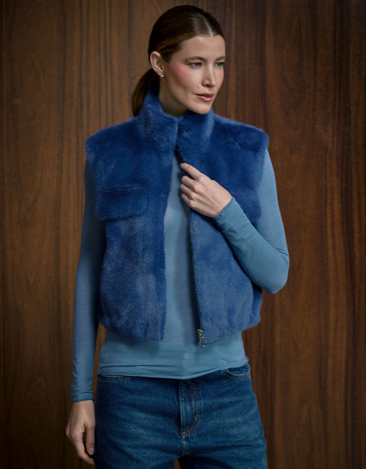 COLETE NINA MADRE REINA LIKE FUR AZUL JEANS