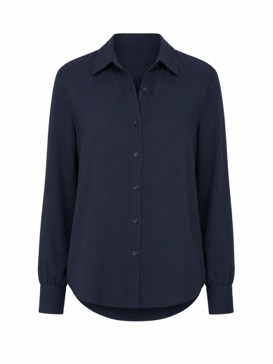 CAMISA CLÁSSICA PESPONTO MADRE REINA SEDA AZUL MARINE