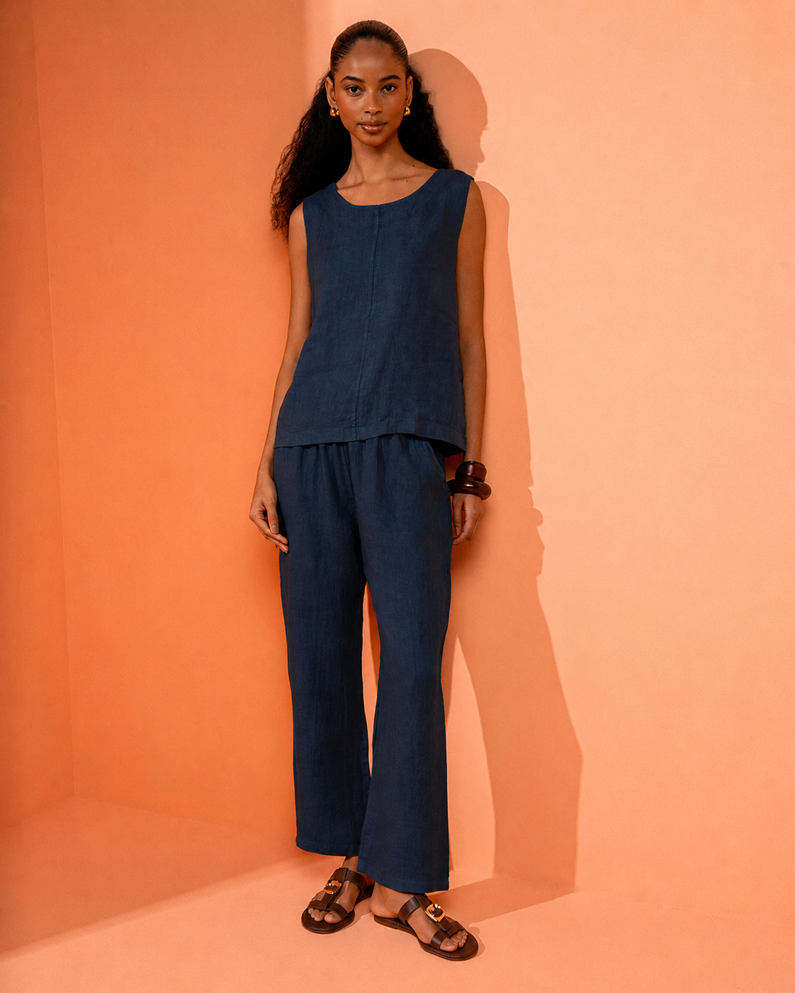CALÇA JOGGER MADRE REINA LINHO AZUL MARINE