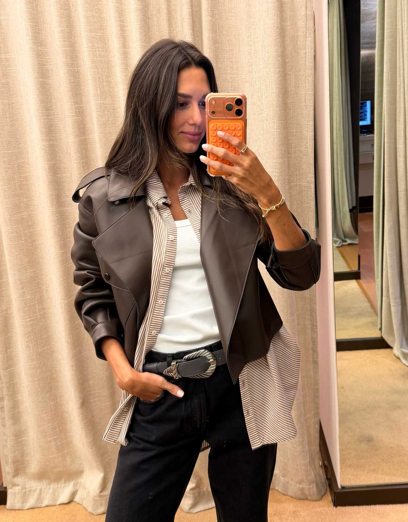 JAQUETA ANITA MADRE REINA COURO MARROM