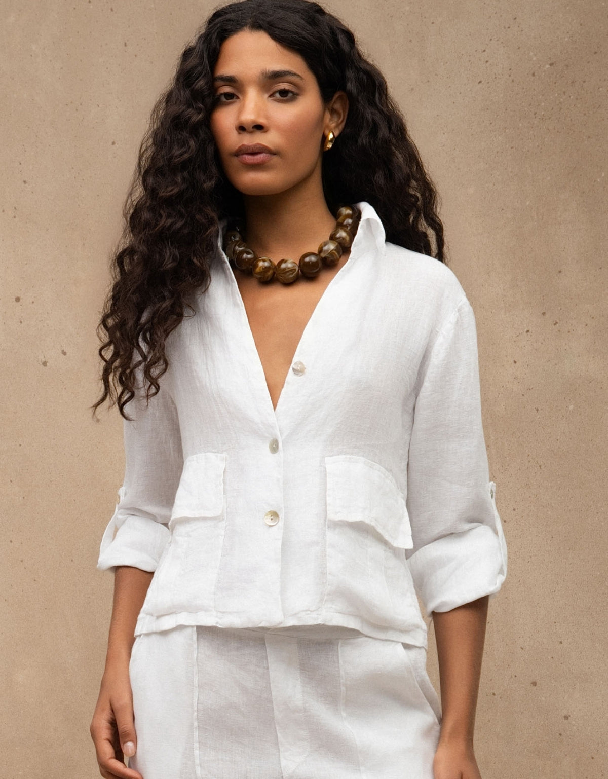 JAQUETA BOLSOS MADRE REINA LINHO BRANCO