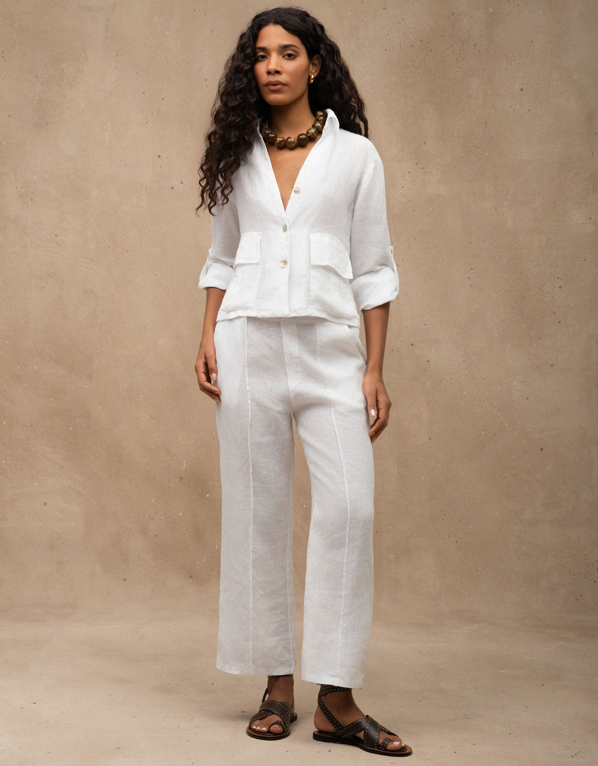 JAQUETA BOLSOS MADRE REINA LINHO BRANCO