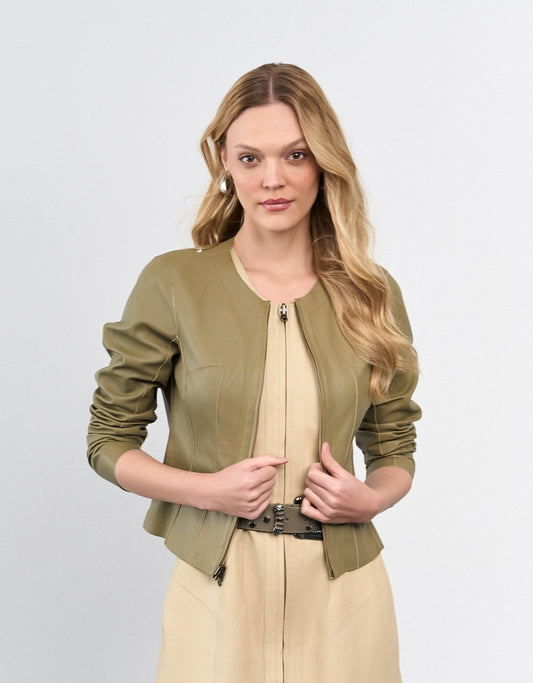 JAQUETA DUPLA FACE MADRE REINA COURO DESERT/GREIGE