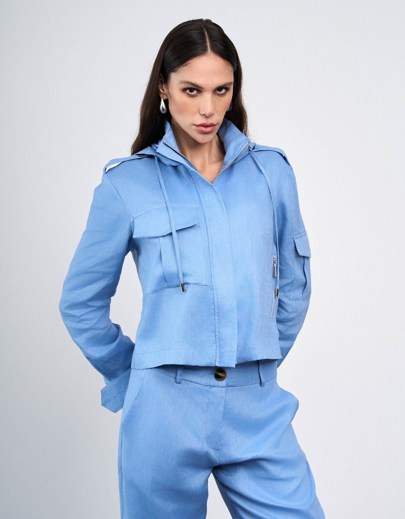 JAQUETA LINEN MADRE REINA LINHO BLUE DAY