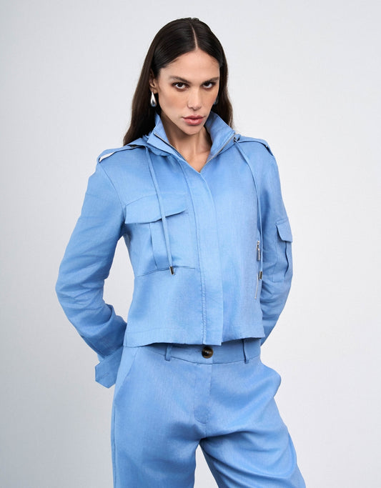 JAQUETA LINEN MADRE REINA LINHO BLUE DAY