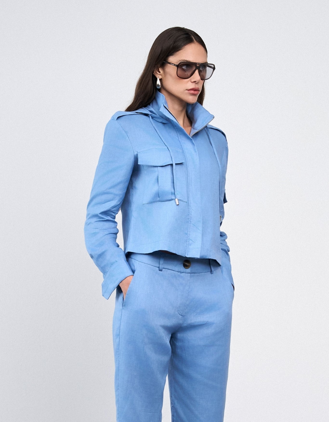 JAQUETA LINEN MADRE REINA LINHO BLUE DAY