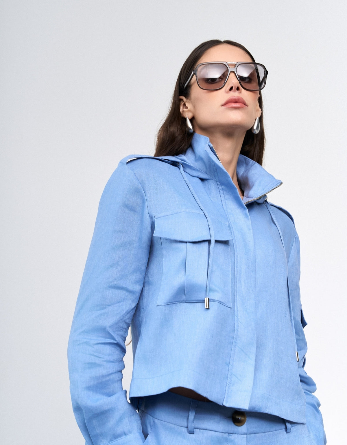 JAQUETA LINEN MADRE REINA LINHO BLUE DAY