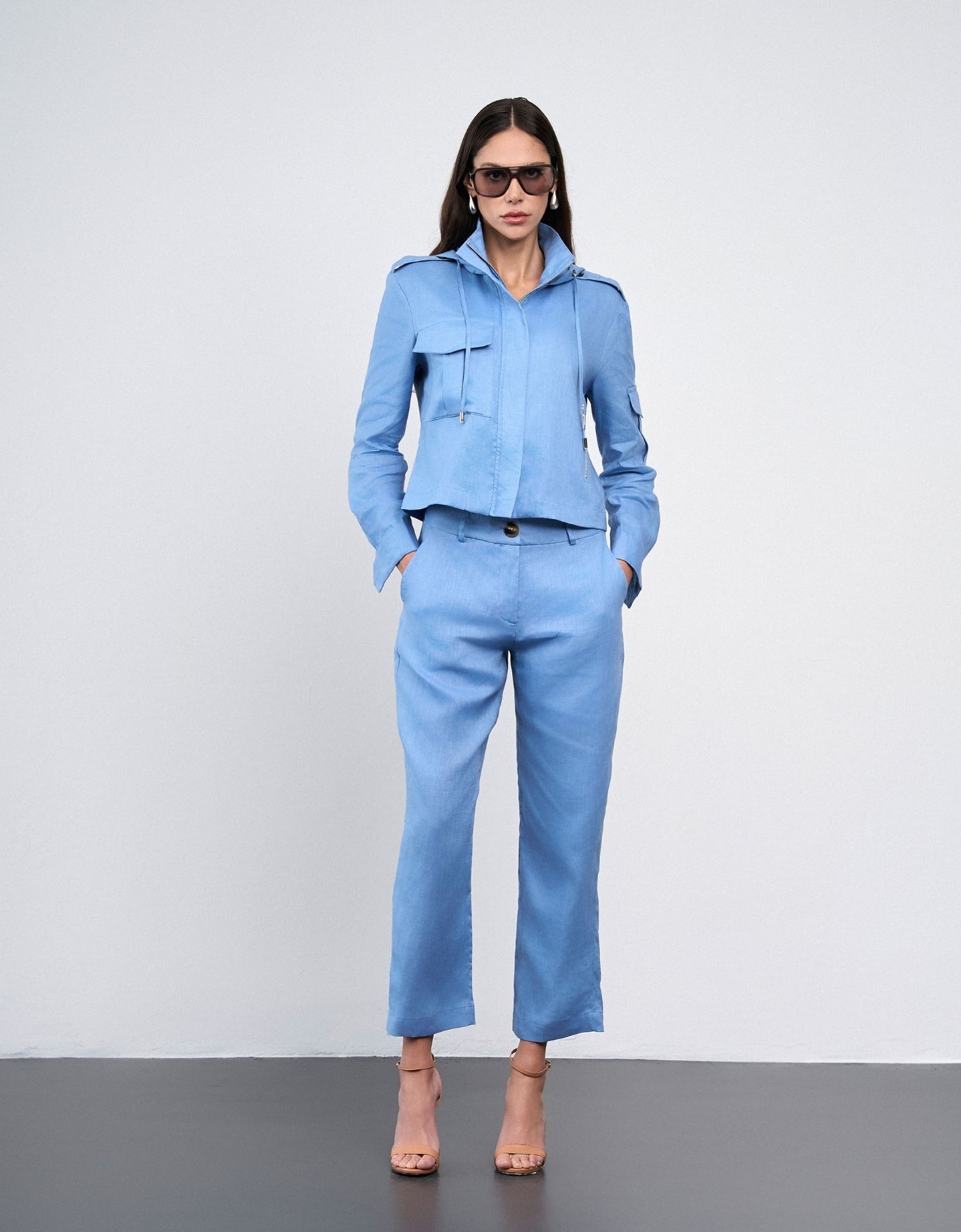 JAQUETA LINEN MADRE REINA LINHO BLUE DAY