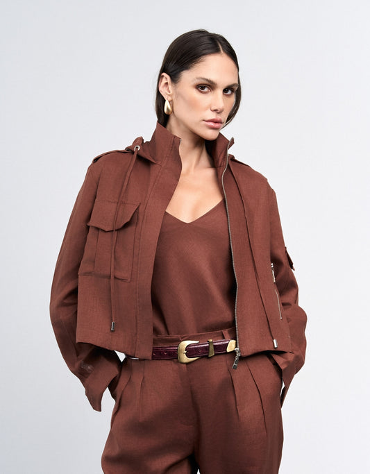 JAQUETA LINEN MADRE REINA LINHO COFFEE