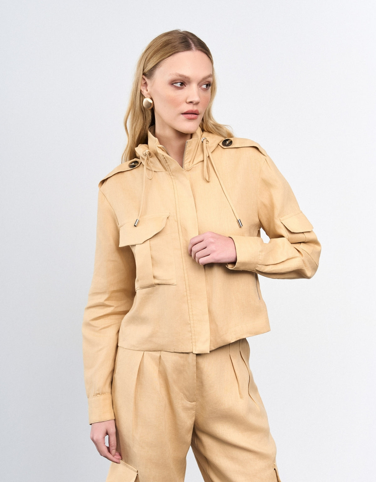 JAQUETA LINEN MADRE REINA LINHO DESERT