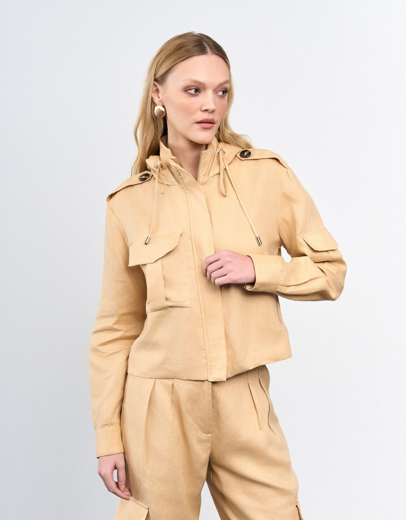 JAQUETA LINEN MADRE REINA LINHO DESERT