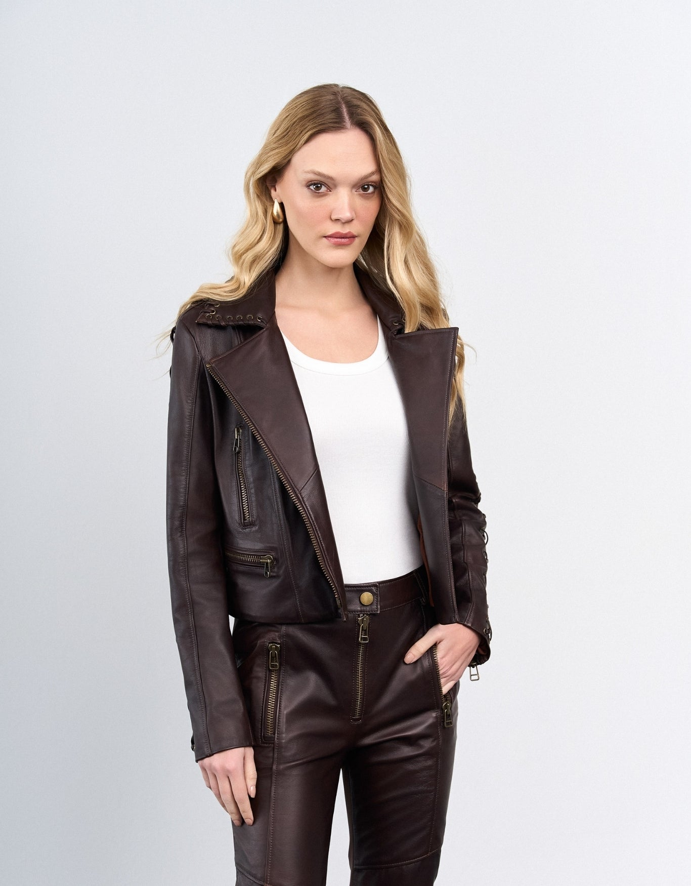 JAQUETA LORENA MADRE REINA COURO DARK BROWN