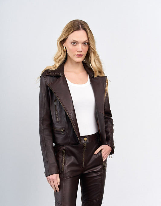 JAQUETA LORENA MADRE REINA COURO DARK BROWN