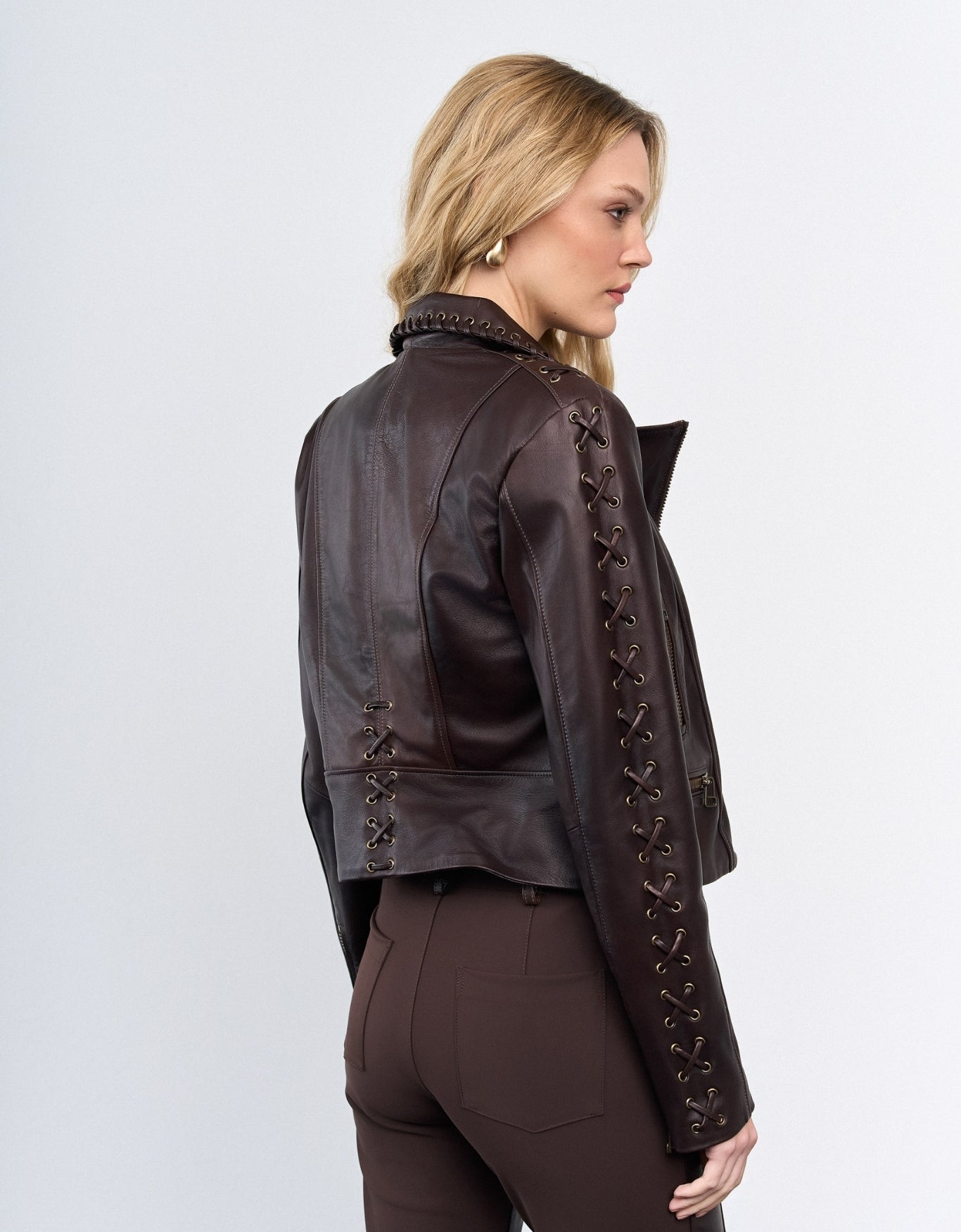 JAQUETA LORENA MADRE REINA COURO DARK BROWN