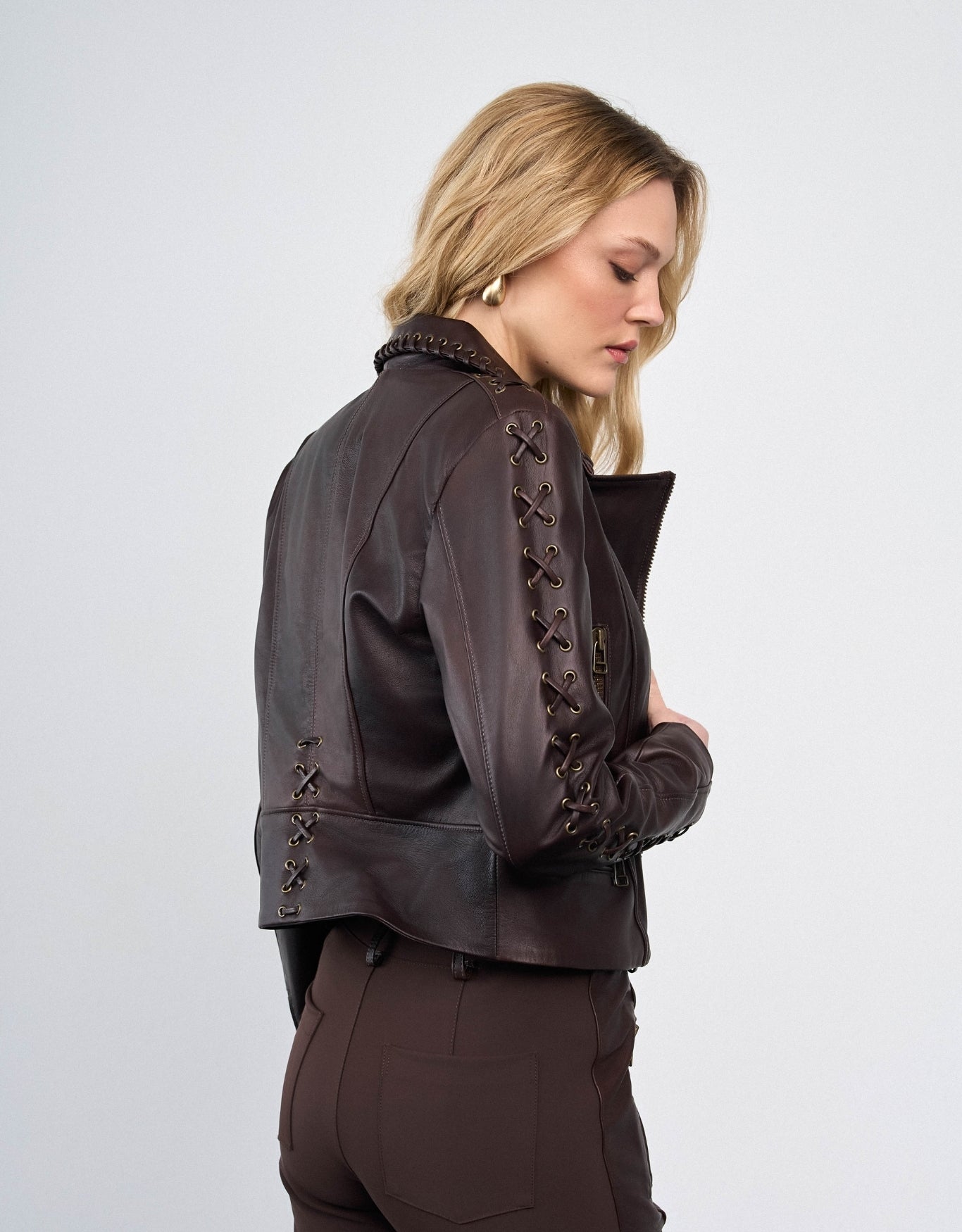 JAQUETA LORENA MADRE REINA COURO DARK BROWN