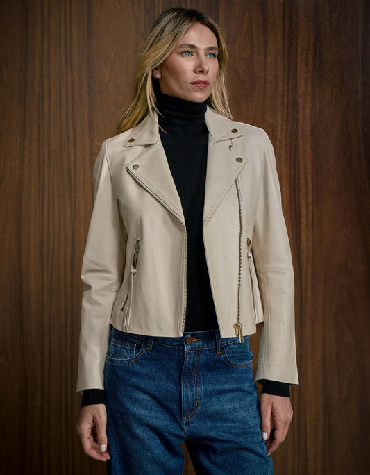 JAQUETA MARTINA PERFECTO MADRE REINA COURO OFF WHITE