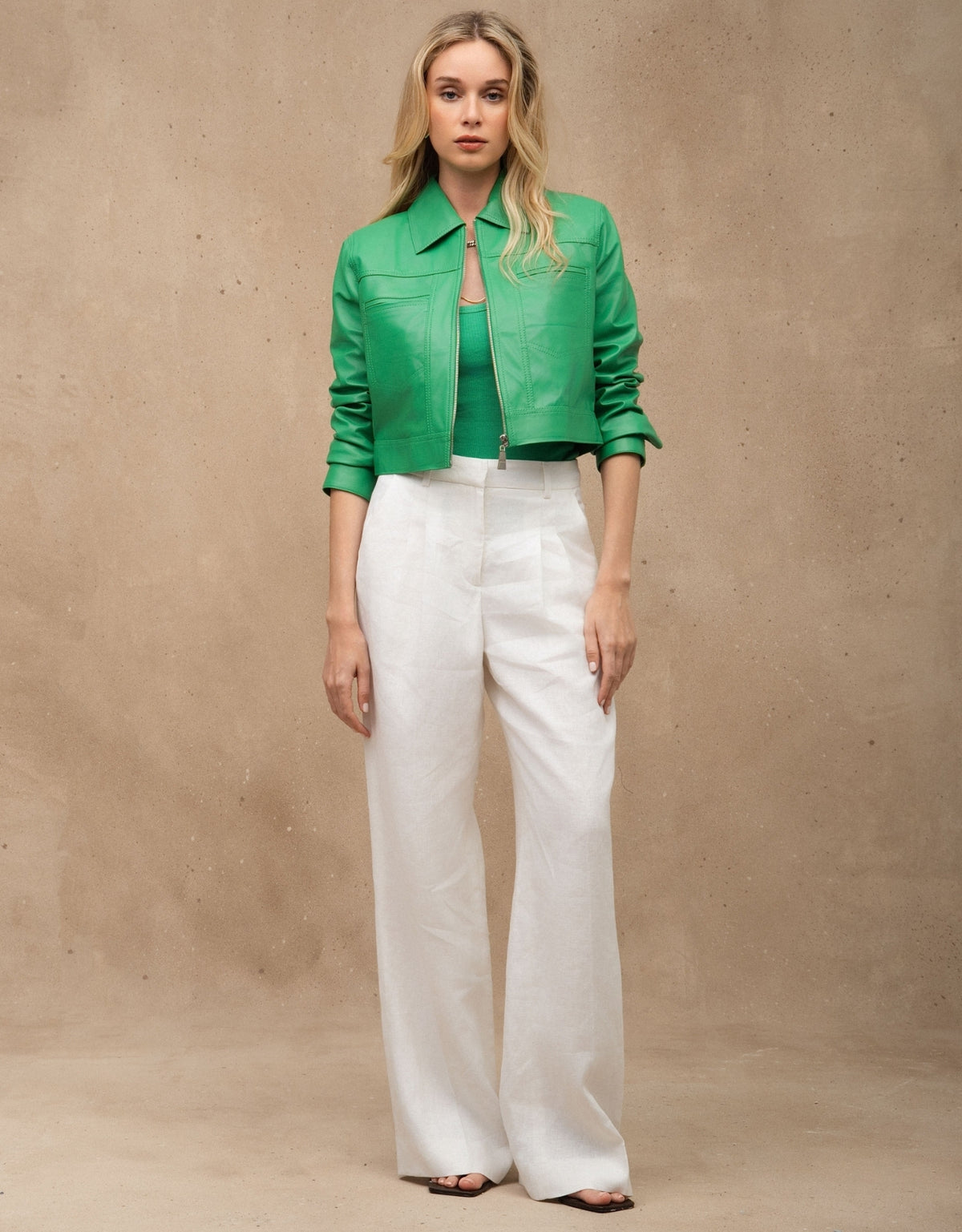 JAQUETA MEL MADRE REINA COURO VERDE ESMERALDA