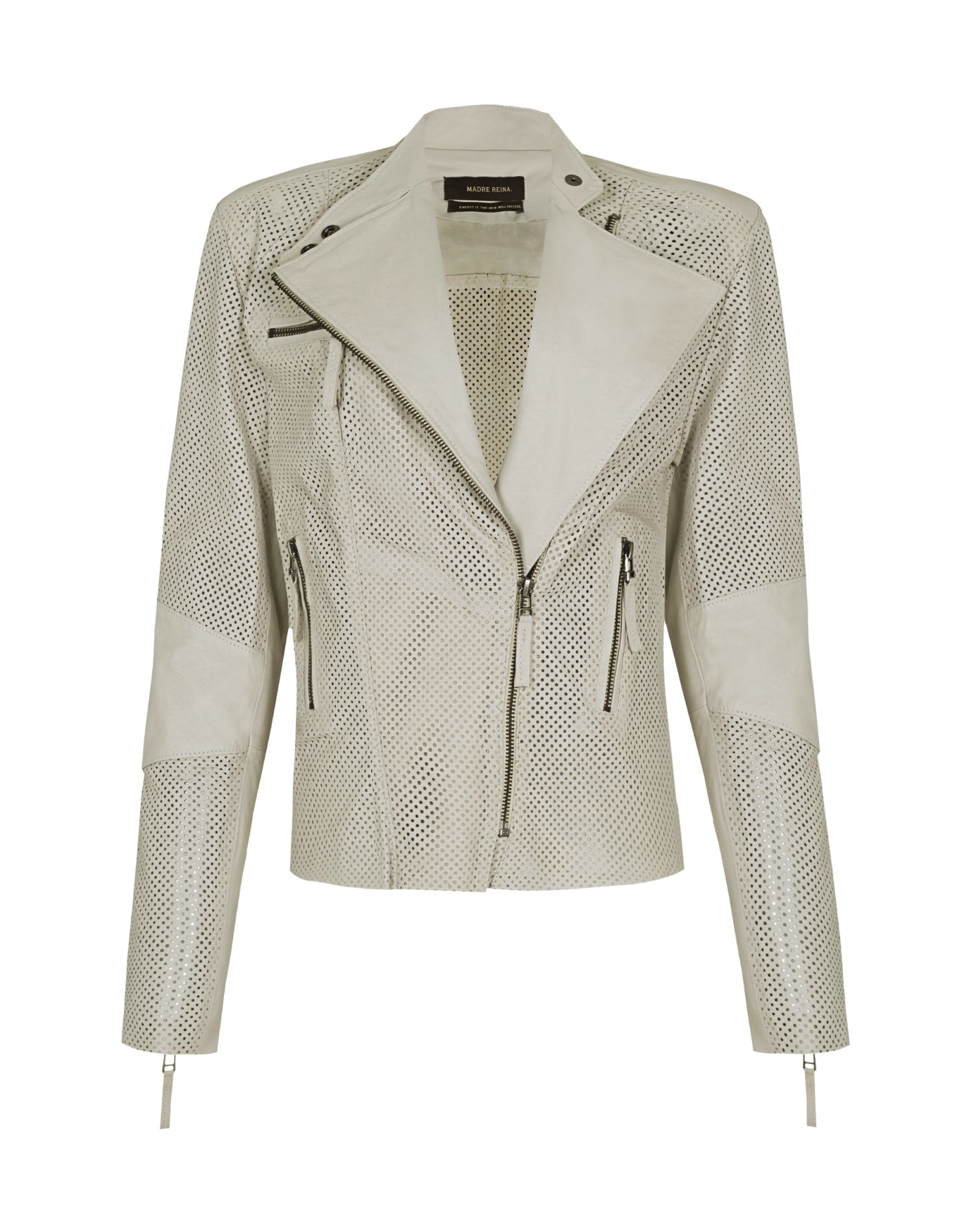 JAQUETA PERFECTO EM COURO PERFURADO OFF WHITE