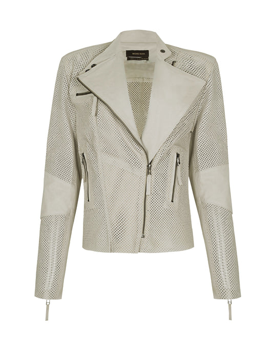 JAQUETA PERFECTO EM COURO PERFURADO OFF WHITE