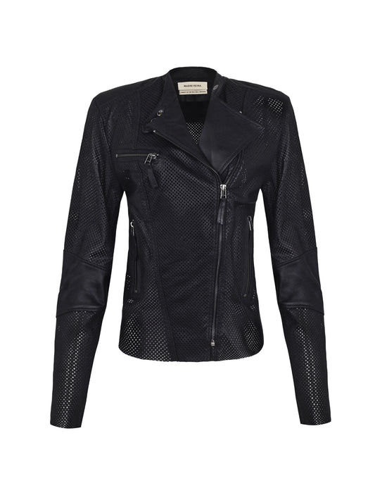 JAQUETA PERFECTO EM COURO PERFURADO PRETO