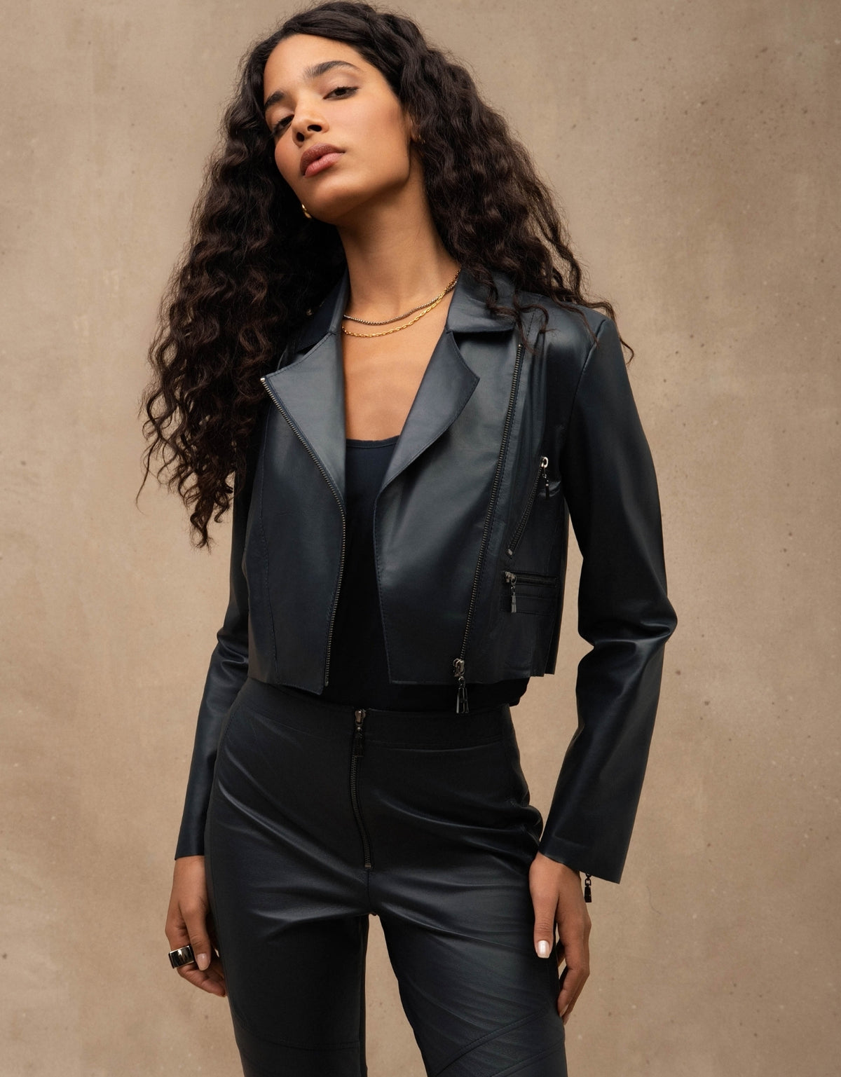 JAQUETA PERFECTO MADRE REINA COURO AZUL MARINE