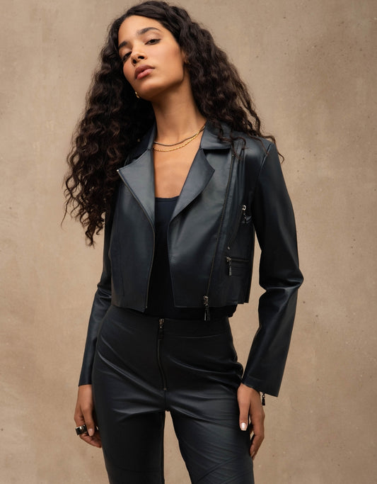 JAQUETA PERFECTO MADRE REINA COURO AZUL MARINE