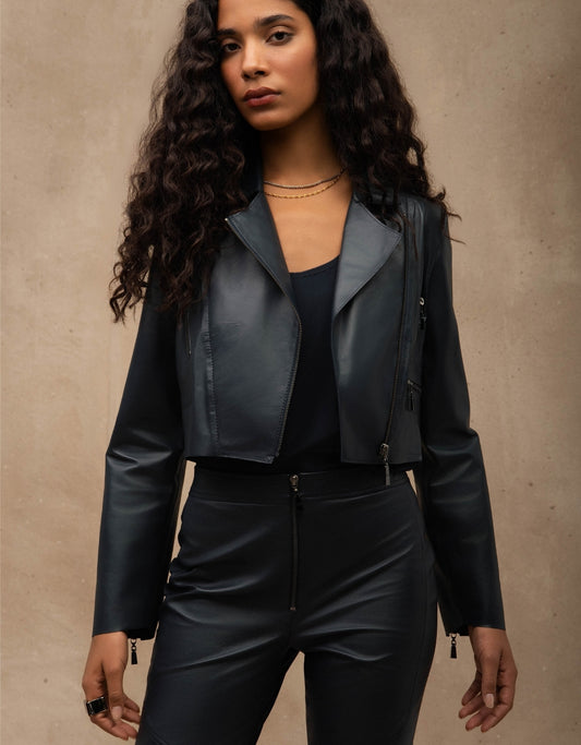 JAQUETA PERFECTO MADRE REINA COURO AZUL MARINE