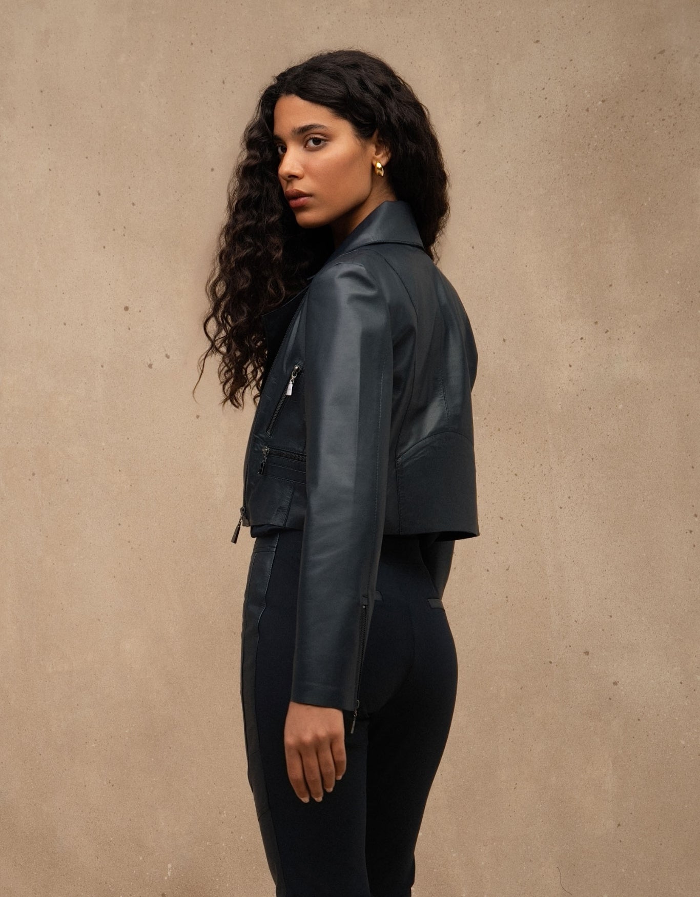 JAQUETA PERFECTO MADRE REINA COURO AZUL MARINE