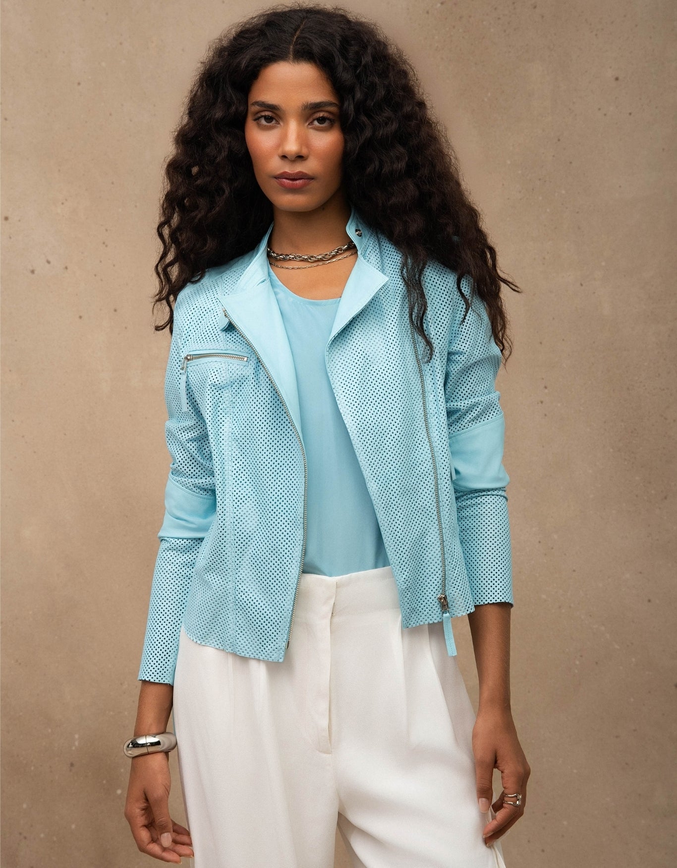 JAQUETA SUMMER MADRE REINA COURO AZUL TURQUESA