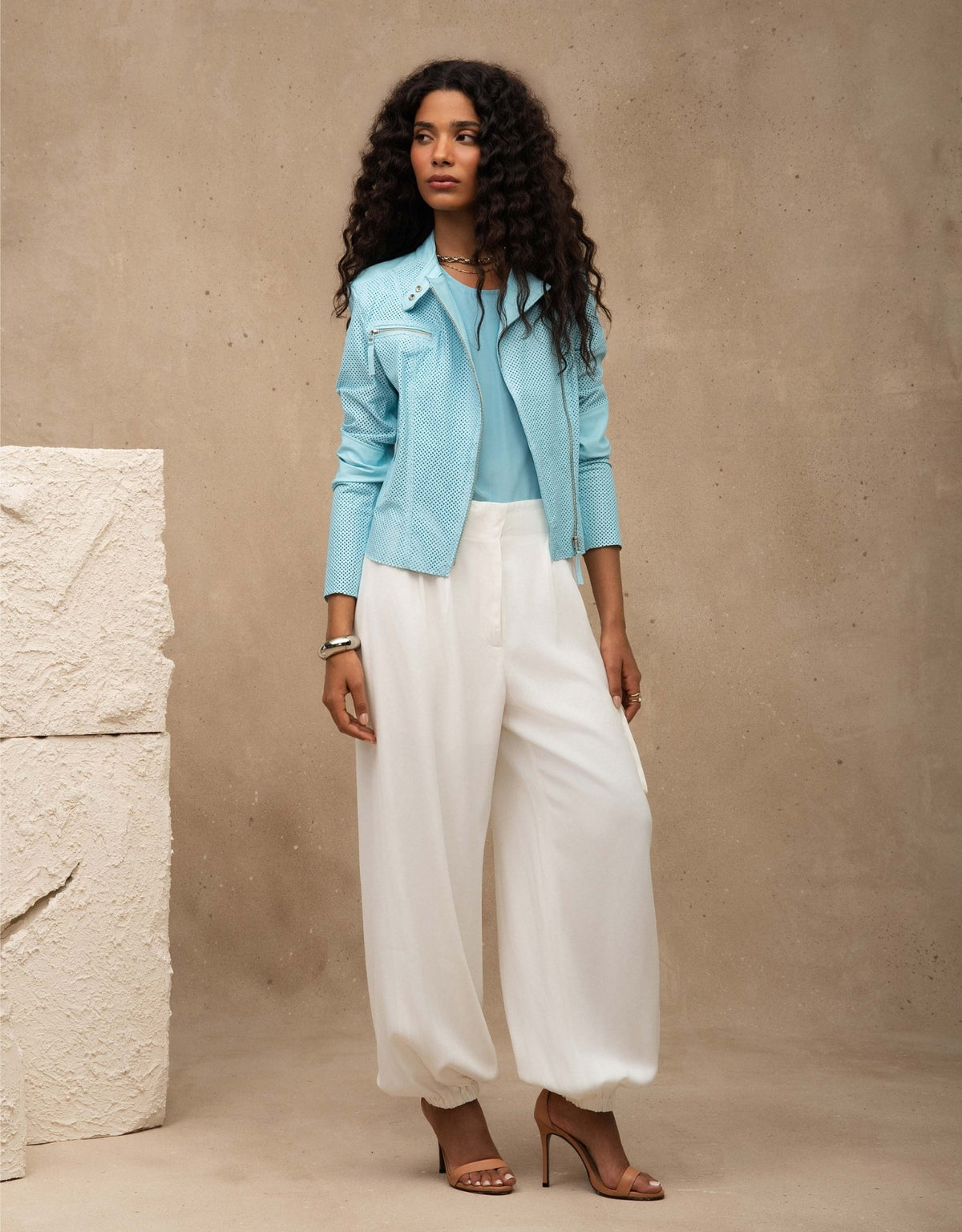 JAQUETA SUMMER MADRE REINA COURO AZUL TURQUESA