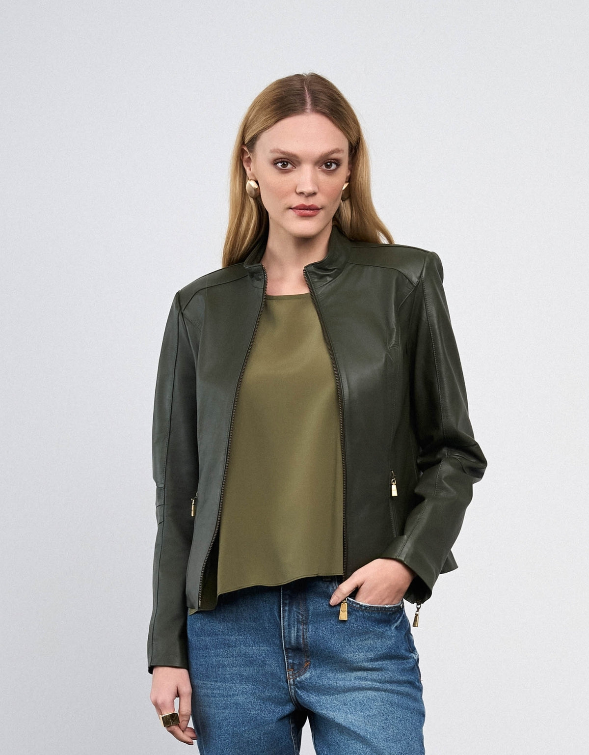 JAQUETA VERÔNICA MADRE REINA COURO DARK MOSS