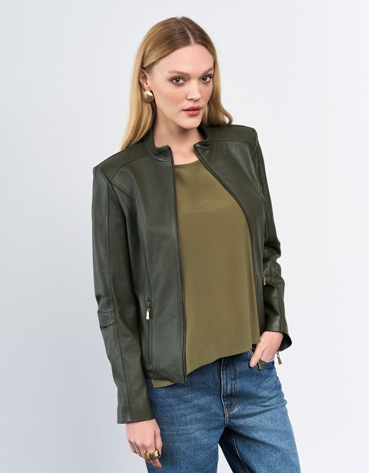JAQUETA VERÔNICA MADRE REINA COURO DARK MOSS