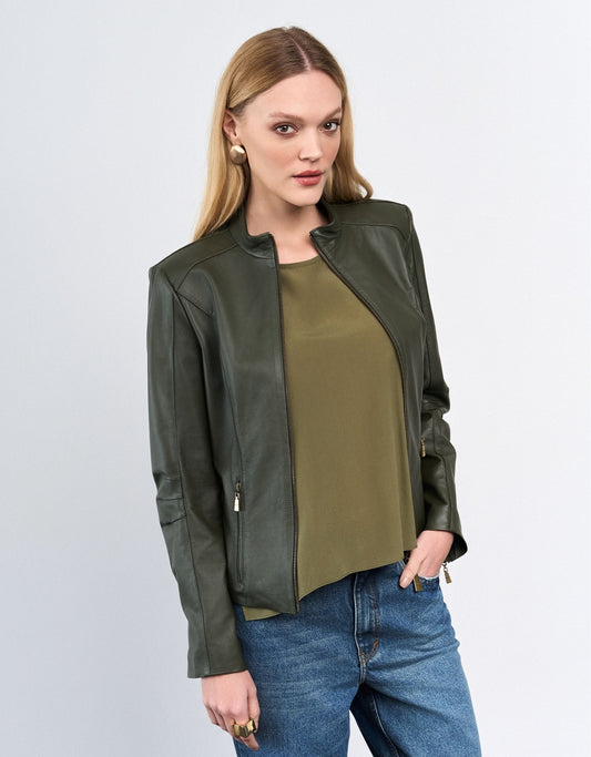 JAQUETA VERÔNICA MADRE REINA COURO DARK MOSS