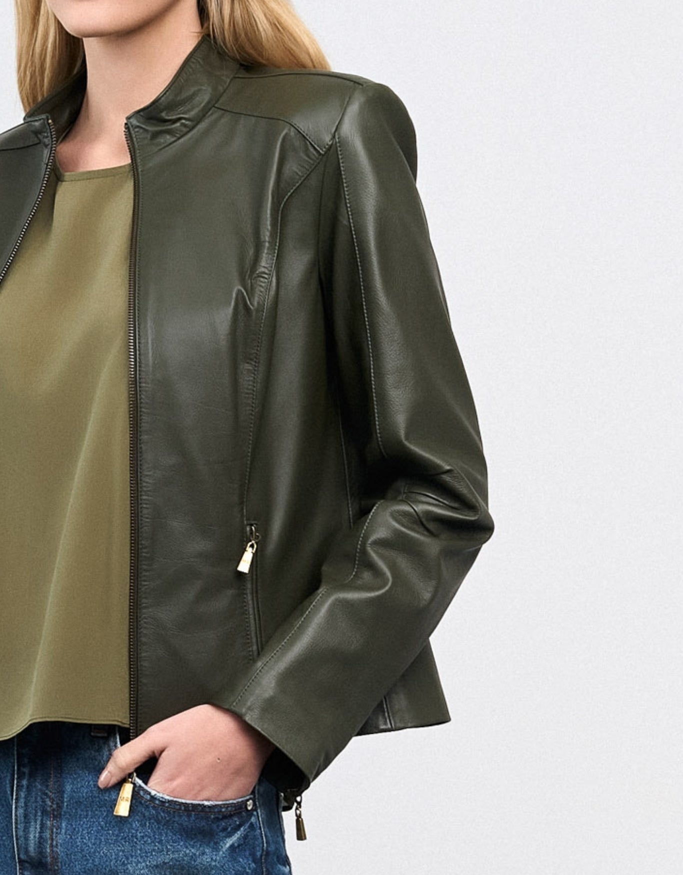 JAQUETA VERÔNICA MADRE REINA COURO DARK MOSS