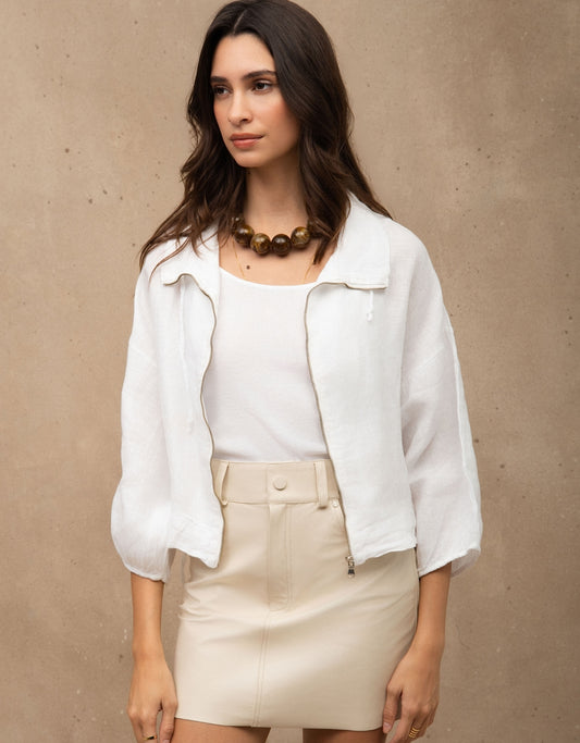 JAQUETA ZÍPER MADRE REINA LINHO BRANCO