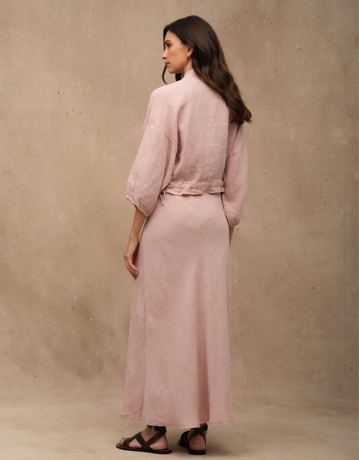 JAQUETA ZÍPER MADRE REINA LINHO ROSA PÓ