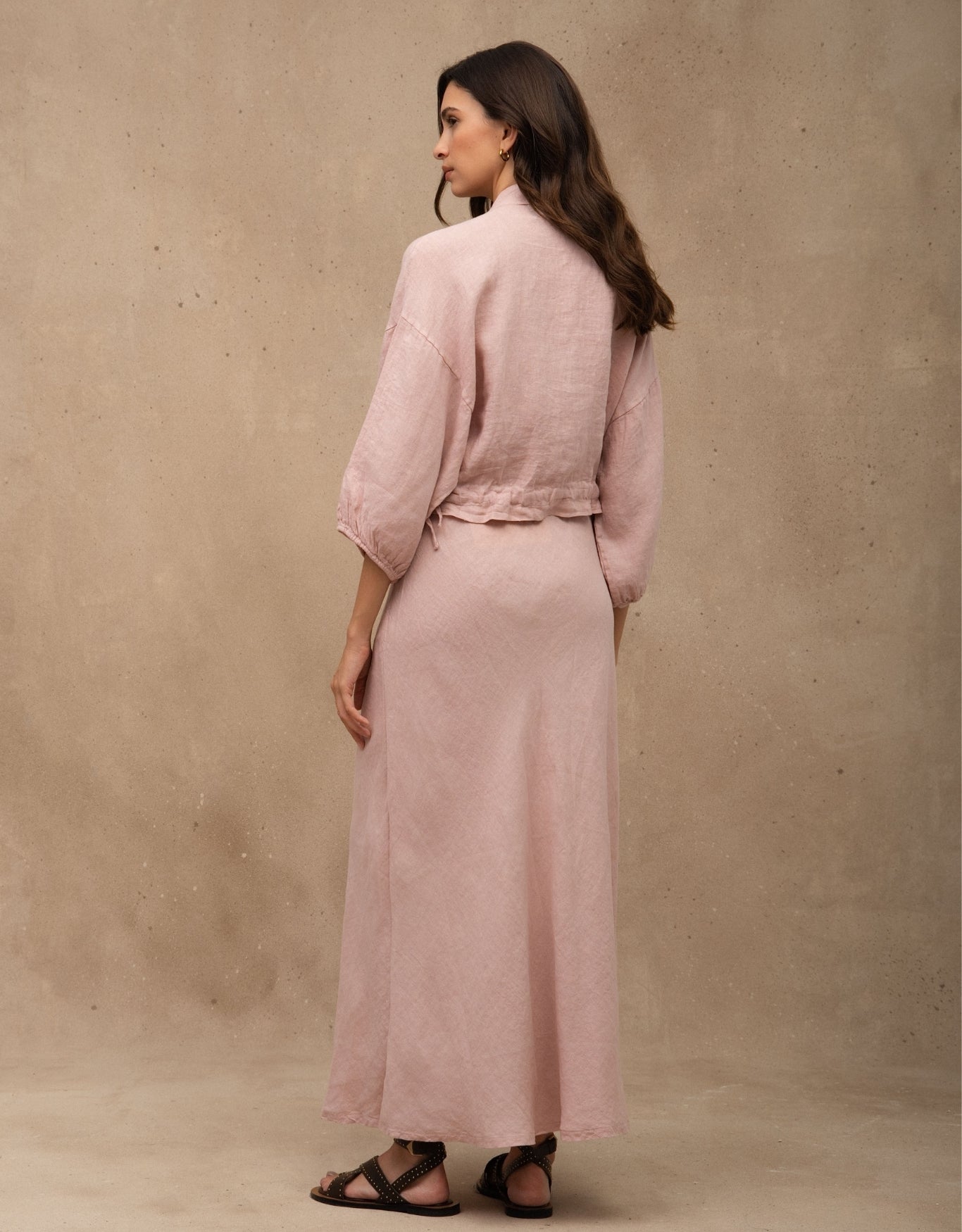 JAQUETA ZÍPER MADRE REINA LINHO ROSA PÓ