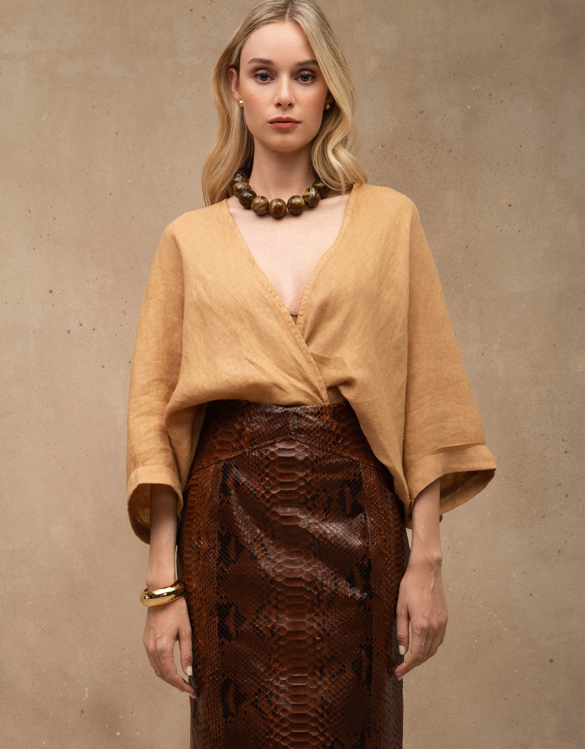 KIMONO ISABELA MADRE REINA LINHO CAQUI