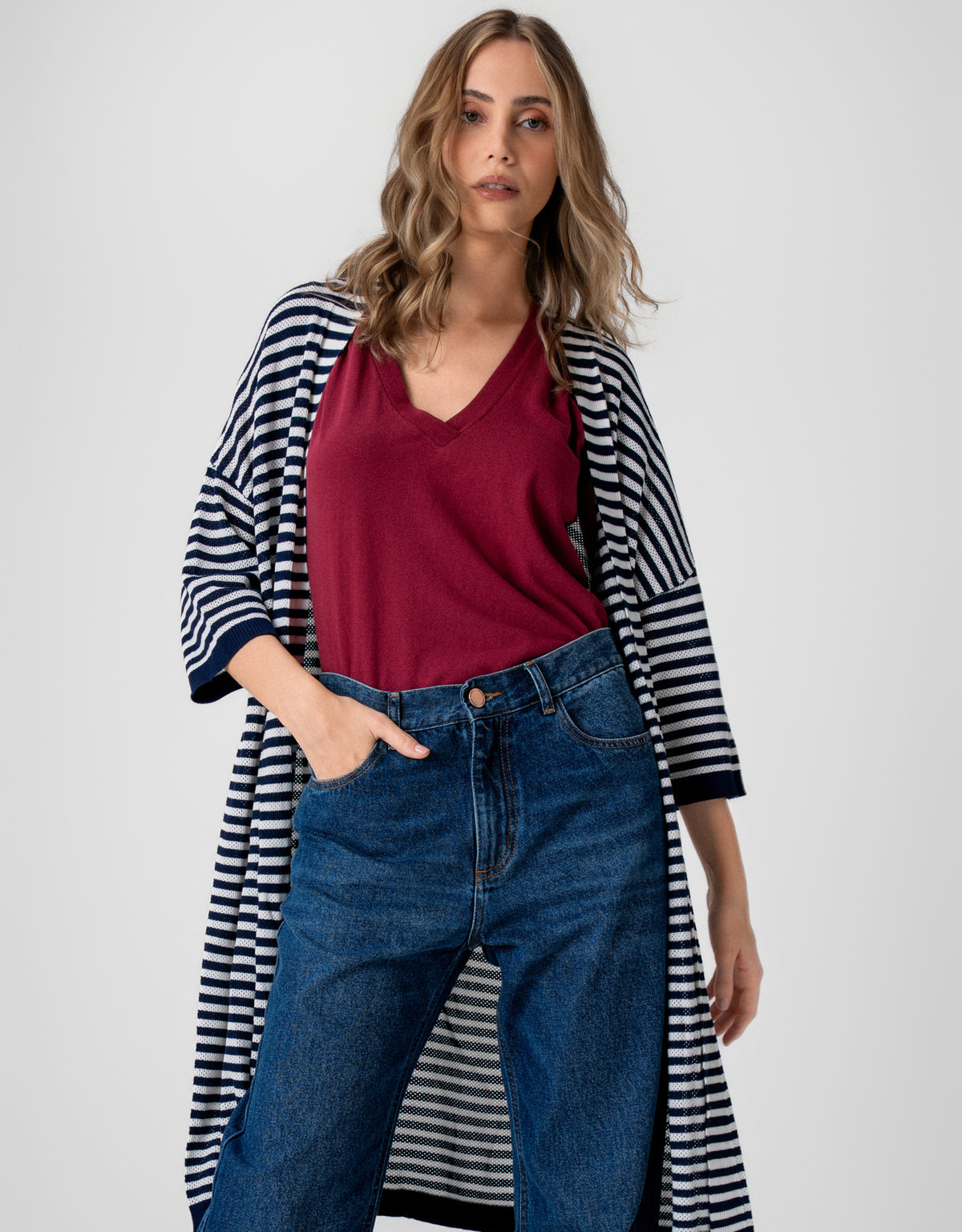 MAX CARDIGAN STRIPES MADRE REINA TRICOT AZUL/BRANCO